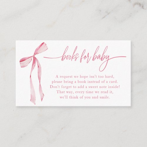 Bowtiful Watercolor Blush Pink Books For Baby Enclosure Card