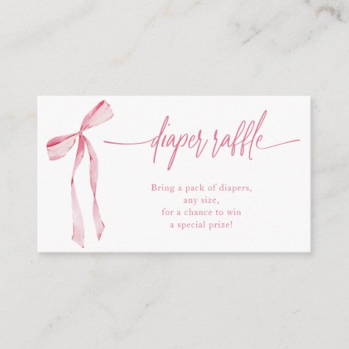 Bowtiful Watercolor Blush Pink Diaper Raffle Enclosure Card