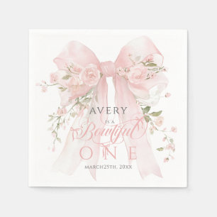 Bowtiiful One 1st Birthday Floral Bow Girls Napkins