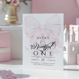 Bowtiiful One 1st Birthday Pink Bow Girls Invitation