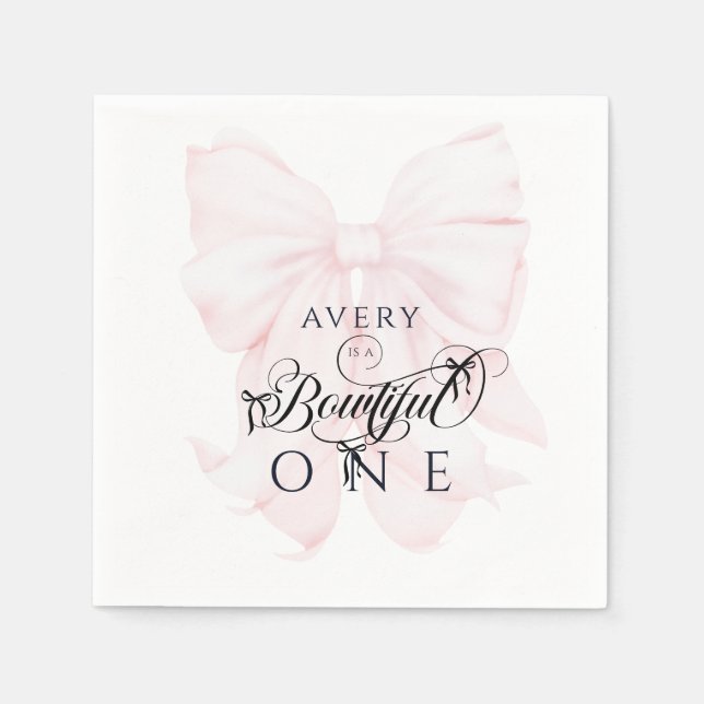Bowtiiful One 1st Birthday Pink Bow Girls Napkins (Front)