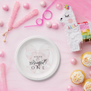Bowtiiful One 1st Birthday Pink Bow Girls Paper Plates