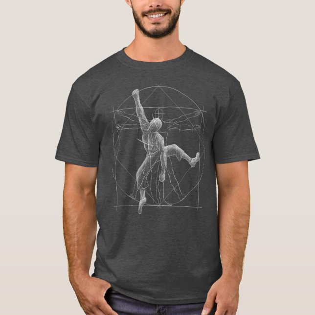 Box Bouldering  Cool Freeclimber Vitruvian Man T-Shirt (Front)