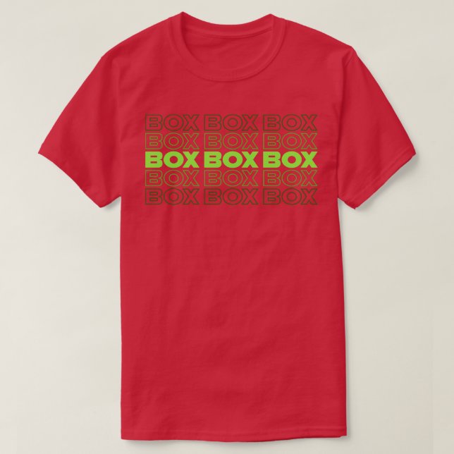 Box Box Box F1 Faded Green Text Design T-Shirt (Design Front)