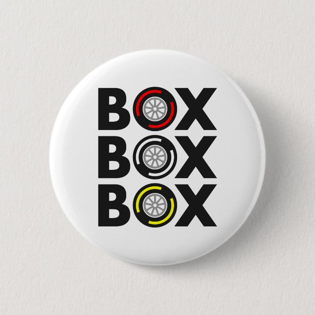 "Box Box Box" F1 Tyre Compound Design Button (Front)