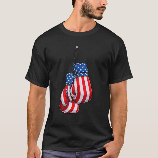 Box Gloves American Flag 4th Of July Boxing T-Shirt (Front)
