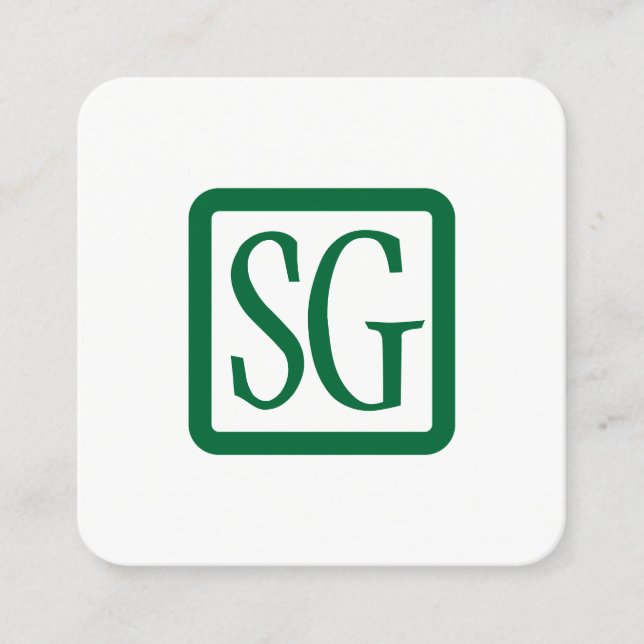 Box Initials Rounded - Square - Forest Green Square Business Card (Front)