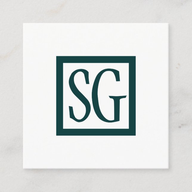 Box Initials - Square - Dark Green Square Business Card (Front)