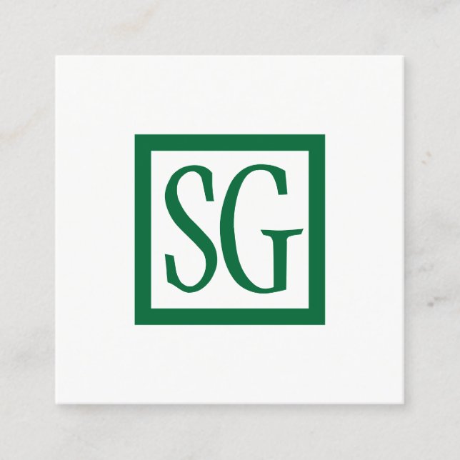 Box Initials - Square - Forest Green Square Business Card (Front)