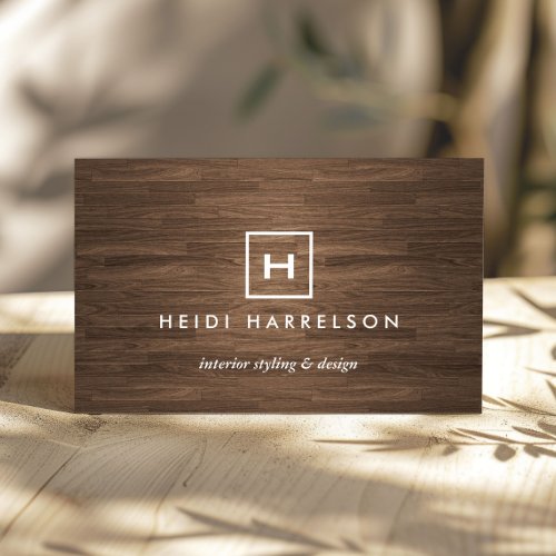 BOX LOGO with YOUR INITIALMONOGRAM BROWN WOOD II Business Card