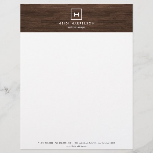 BOX LOGO with YOUR INITIALMONOGRAM on BROWN WOOD Letterhead