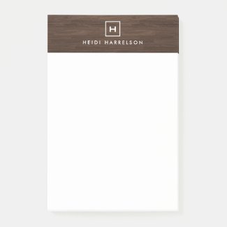 BOX LOGO with YOUR INITIAL/MONOGRAM on BROWN WOOD Post-it Notes