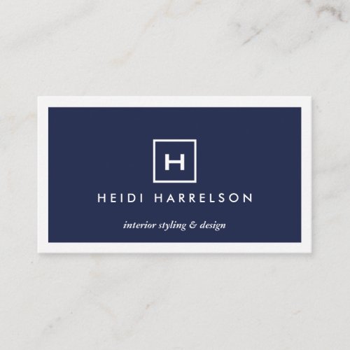 BOX LOGO with YOUR INITIALMONOGRAM on DARK BLUE Business Card
