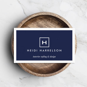 BOX LOGO with YOUR INITIAL/MONOGRAM on DARK BLUE Business Card