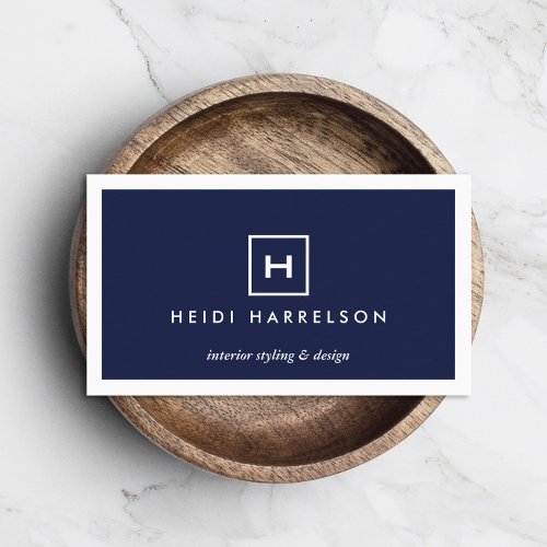 BOX LOGO with YOUR INITIALMONOGRAM on DARK BLUE Business Card