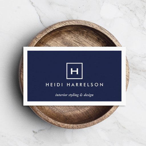 Customizable BOX LOGO with YOUR INITIAL/MONOGRAM on DARK BLUE Business Card Template