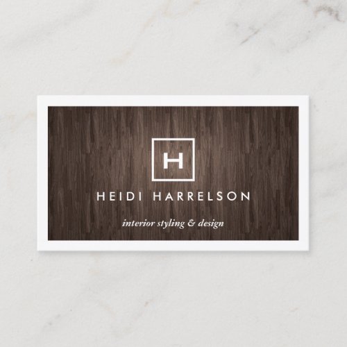BOX LOGO with YOUR INITIAL/MONOGRAM on DARK WOOD Business Card Templates