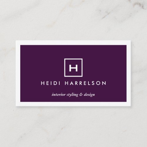 BOX LOGO with YOUR INITIALMONOGRAM on DEEP PURPLE Business Card