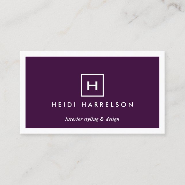 BOX LOGO with YOUR INITIAL/MONOGRAM on DEEP PURPLE Business Card (Front)