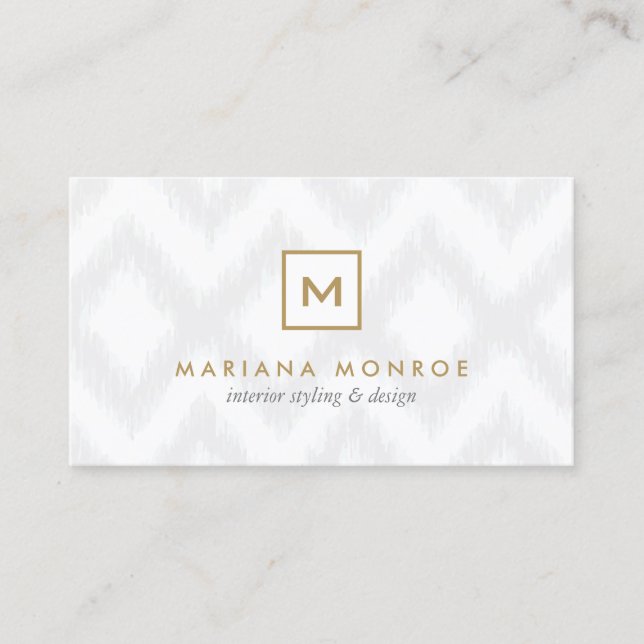 BOX LOGO with YOUR INITIAL/MONOGRAM on Gray Ikat Business Card (Front)