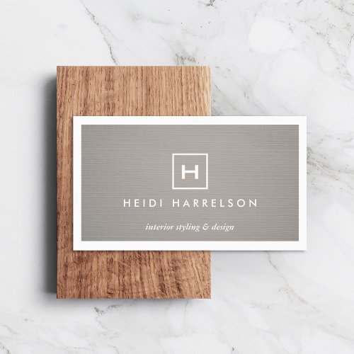 BOX LOGO with YOUR INITIALMONOGRAM on GRAY LINEN Business Card