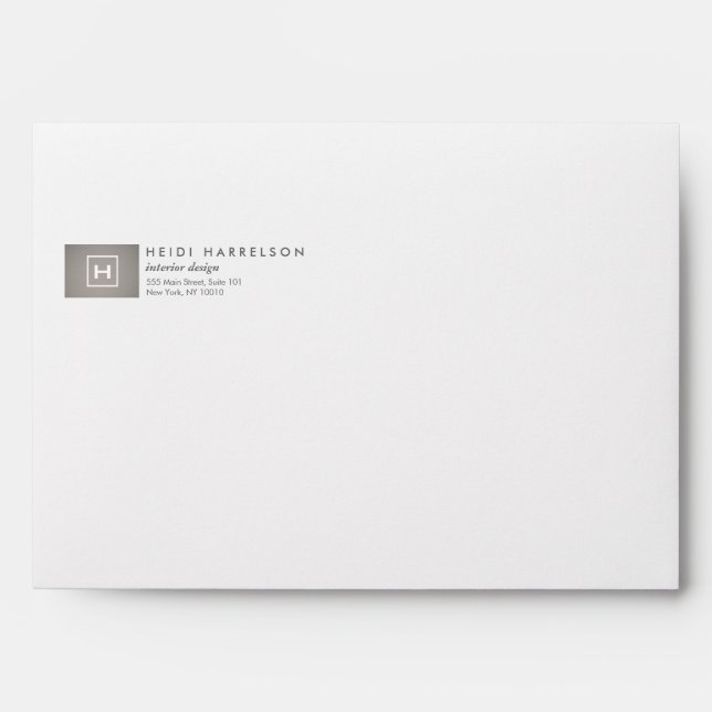 BOX LOGO with YOUR INITIAL/MONOGRAM on GRAY LINEN Envelope (Front)