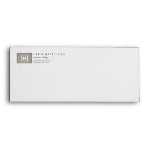 BOX LOGO with YOUR INITIAL/MONOGRAM on GRAY LINEN Envelope