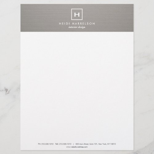 BOX LOGO with YOUR INITIALMONOGRAM on GRAY LINEN Letterhead