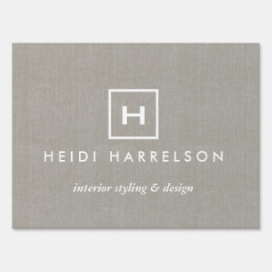 BOX LOGO with YOUR INITIAL/MONOGRAM on KHAKI LINEN Yard Sign