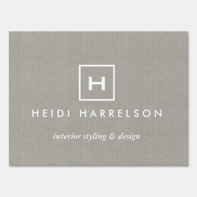 BOX LOGO with YOUR INITIAL/MONOGRAM on KHAKI LINEN Yard Sign (Front)