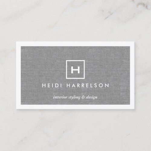 BOX LOGO with YOUR INITIAL/MONOGRAM on LINEN GRAY Business Cards