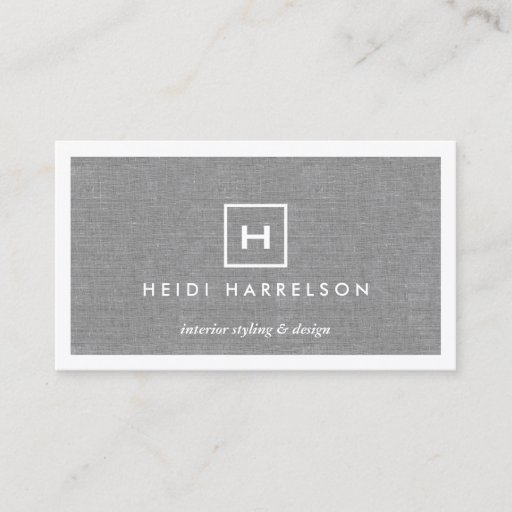Customizable BOX LOGO with YOUR INITIAL/MONOGRAM on LINEN GRAY Business Cards