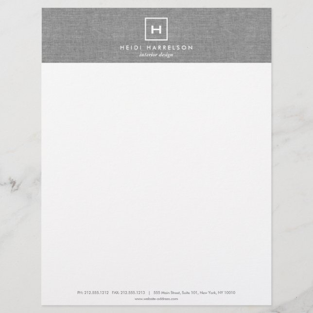 BOX LOGO with YOUR INITIAL/MONOGRAM on LINEN GRAY Letterhead (Front)