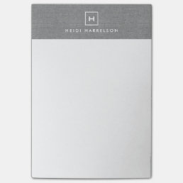 BOX LOGO with YOUR INITIAL/MONOGRAM on LINEN GRAY Post-it Notes