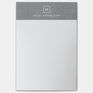 BOX LOGO with YOUR INITIAL/MONOGRAM on LINEN GRAY Post-it Notes