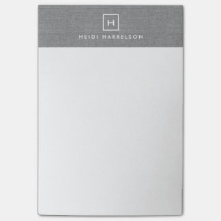 BOX LOGO with YOUR INITIAL/MONOGRAM on LINEN GRAY Post-it® Notes