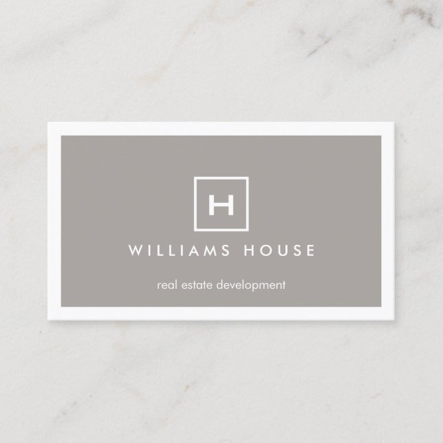 BOX LOGO with YOUR INITIAL/MONOGRAM on TAUPE Business Card (Front)