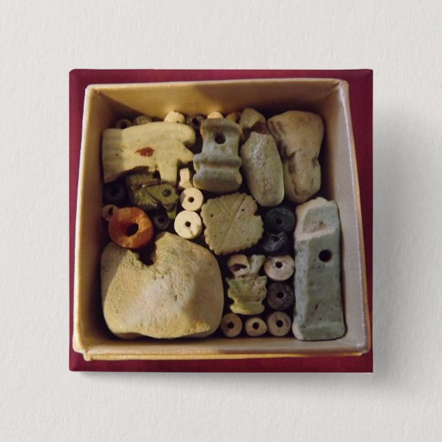 BOX OF ANCIENT EGYPTIAN AMULETS, BADGE PINBACK BUTTON (Front)