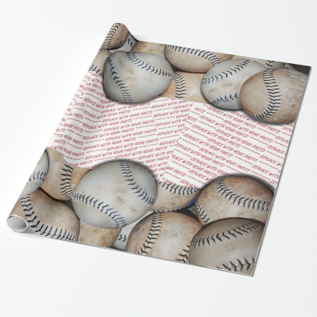 Box of Baseballs - Add Three Photos Wrapping Paper (Unrolled)