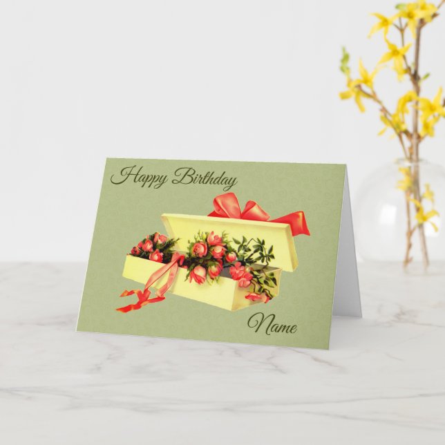 Box Of Roses Personalized Birthday Card (Yellow Flower)
