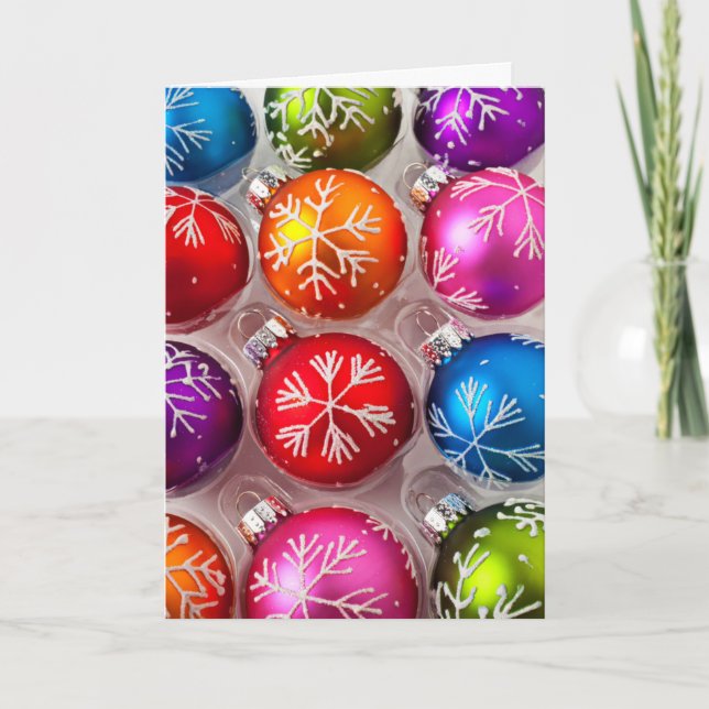 Box of Snowflake Christmas ornaments Holiday Card (Front)