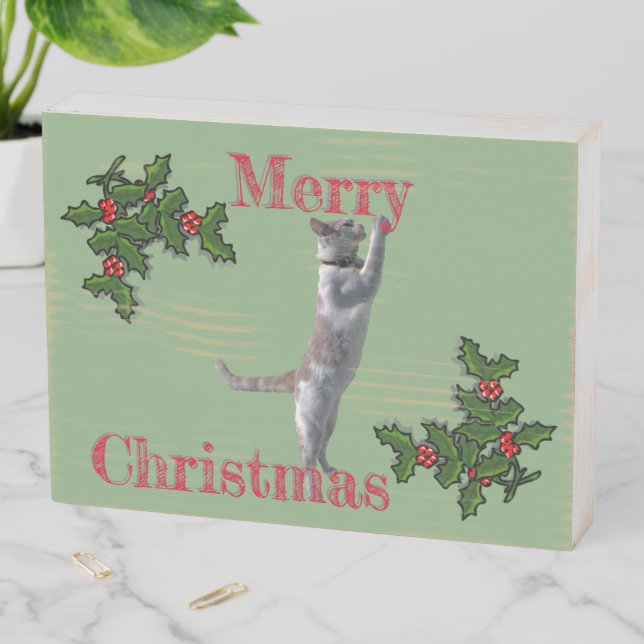 Box Sign - Merry Christmas Holly and Cat (In Situ Horizontal)