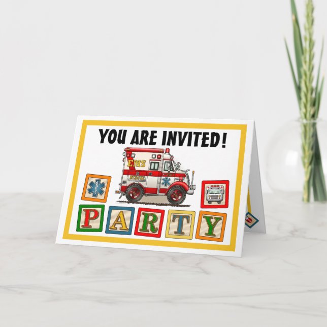Box Truck Ambulance Party Invitation (Front)