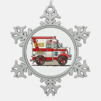Box Truck Ambulance Snowflake Pewter Christmas Ornament
