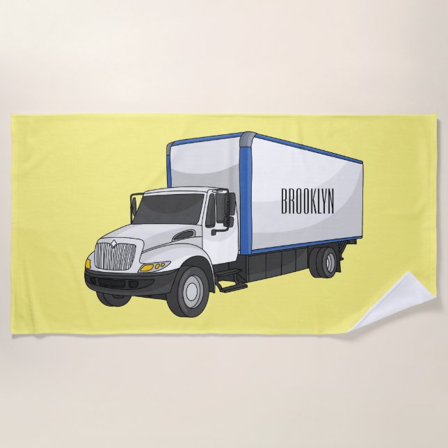 Box truck cartoon illustration beach towel (Front)