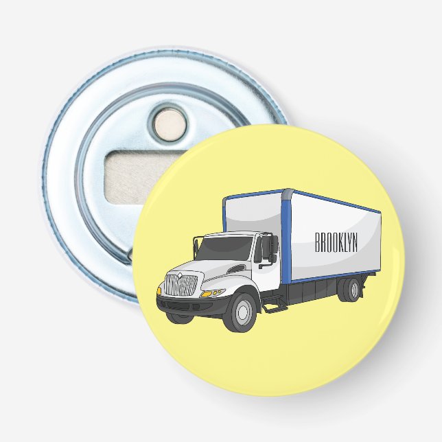 Box truck cartoon illustration bottle opener (Front)