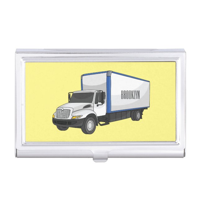Box truck cartoon illustration business card case (Front)