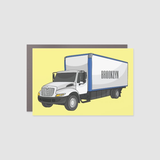 Box truck cartoon illustration car magnet (Front)