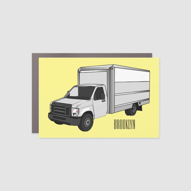 Box truck cartoon illustration car magnet (Front)