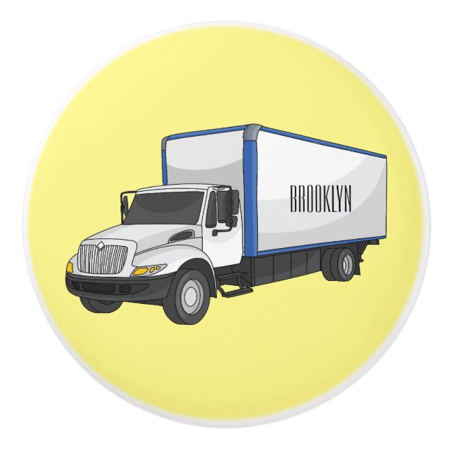 Box truck cartoon illustration ceramic knob (Front)